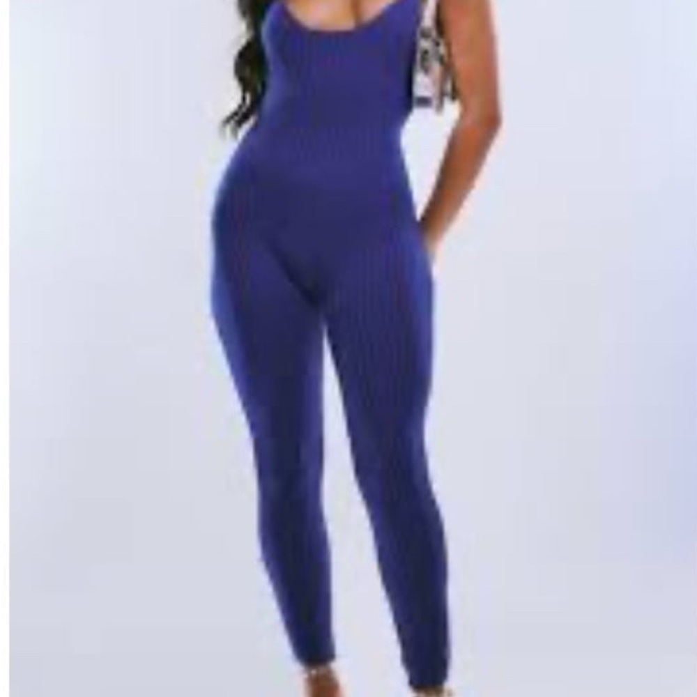 Blue Ribbed Jumpsuit